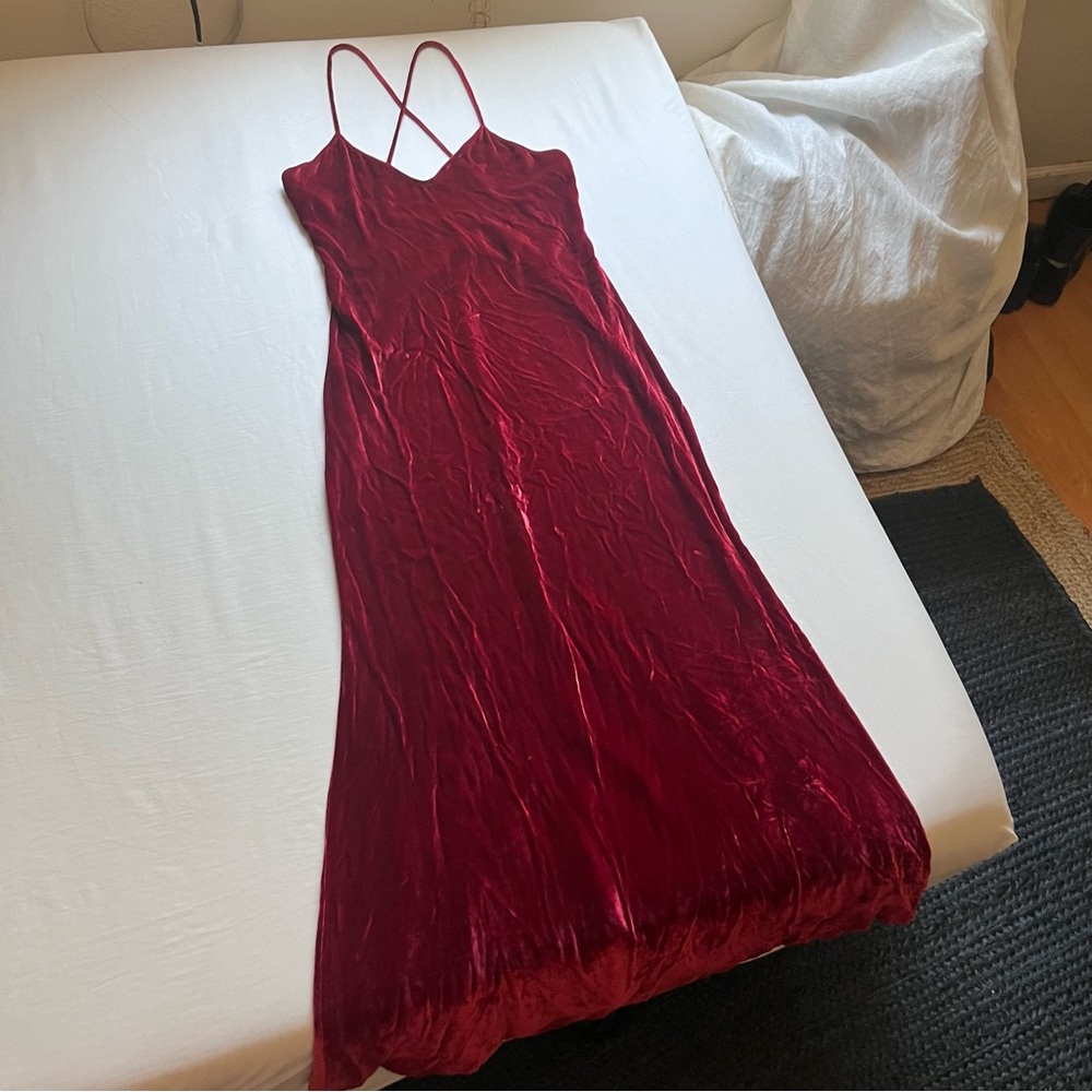REFORMATION red crushed velvet sleeveless maxi dress